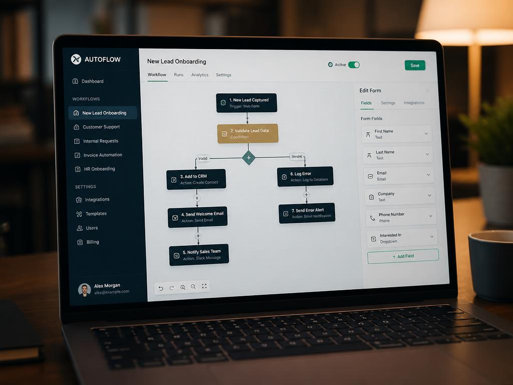 Workflow automation dashboard on a laptop screen